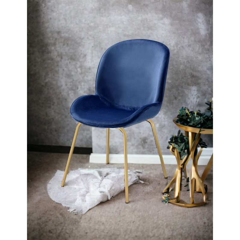 Ensemble de 2 chaises d'appoint Chuchip en velours bleu et finition dorée, Bleu