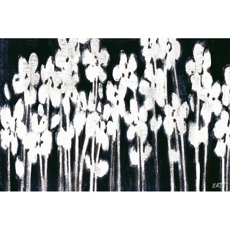White Flowers On Black II by Norman Wyatt Jr. - Wrapped Canvas Painting, 30cm H x 46cm W