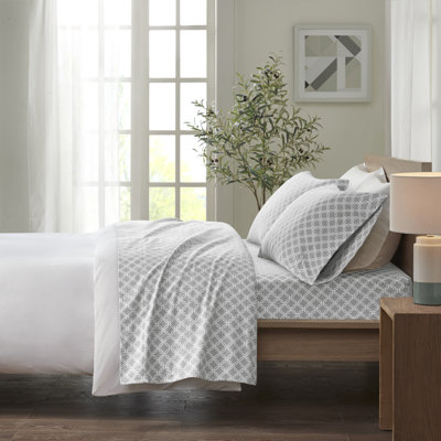 Cozy Cotton Flannel Grey Geo Cozy Flannel 100% Cotton 4-Piece Cal King Sheet Set