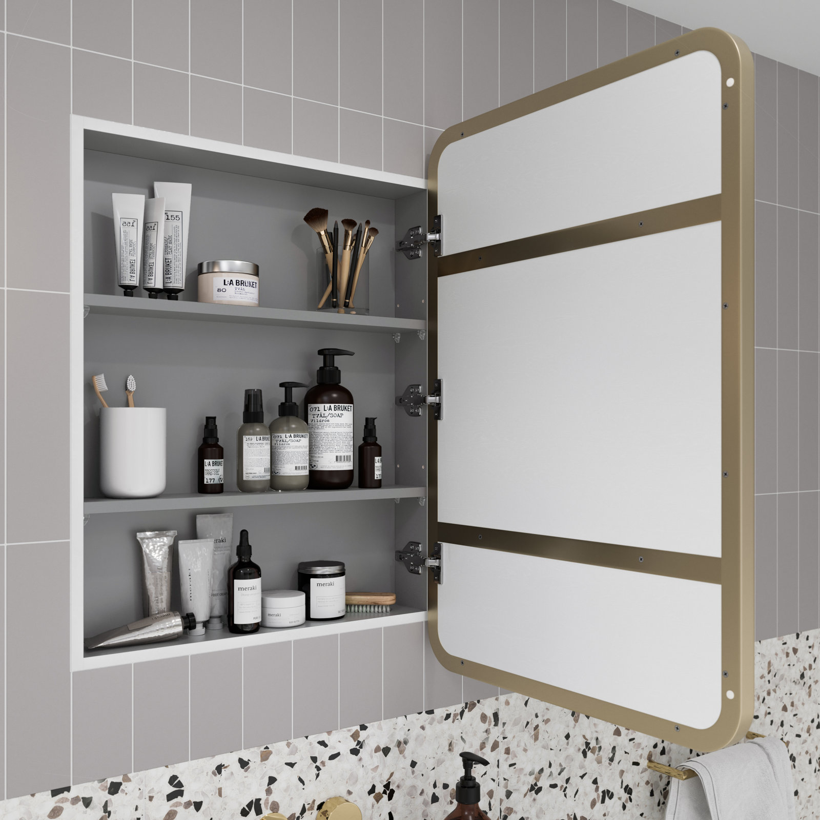 Calla Stainless Medicine Cabinet, Satin Brass