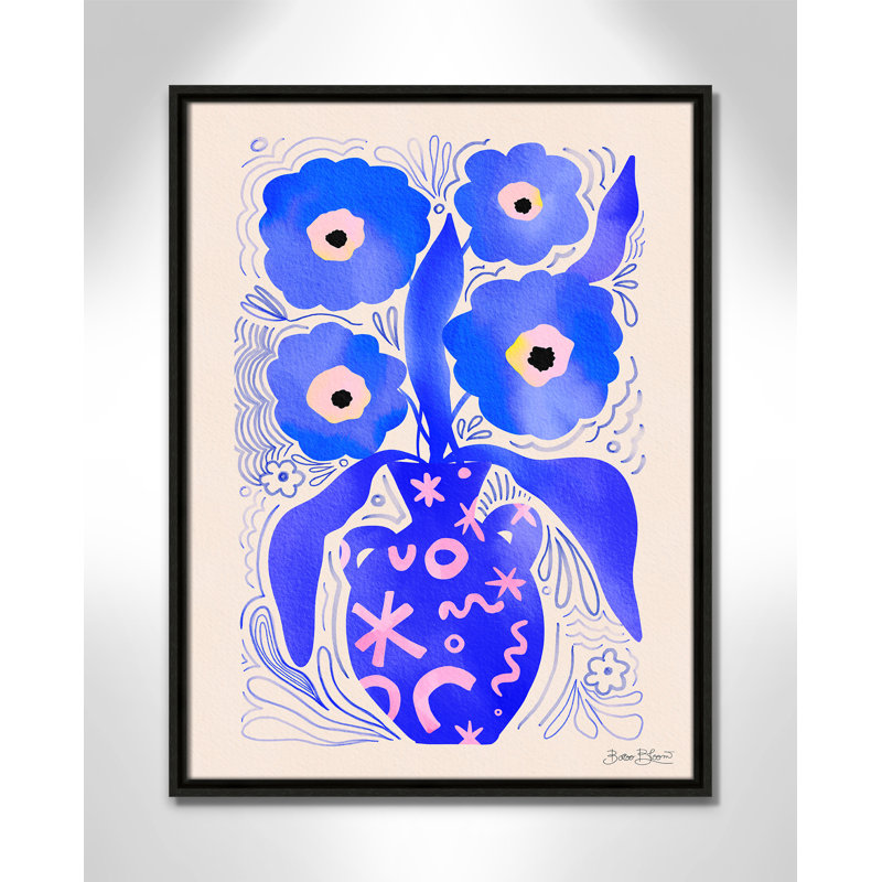 «Blue Flowers Matisse» par Bloom, Toile avec cadre, L 19,5 po x H 25,5 po, Flottant espresso