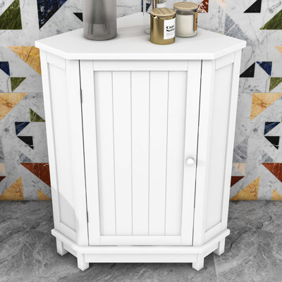 Misiak Wood Triangle Corner Bathroom Cabinet with Shelves and Doors