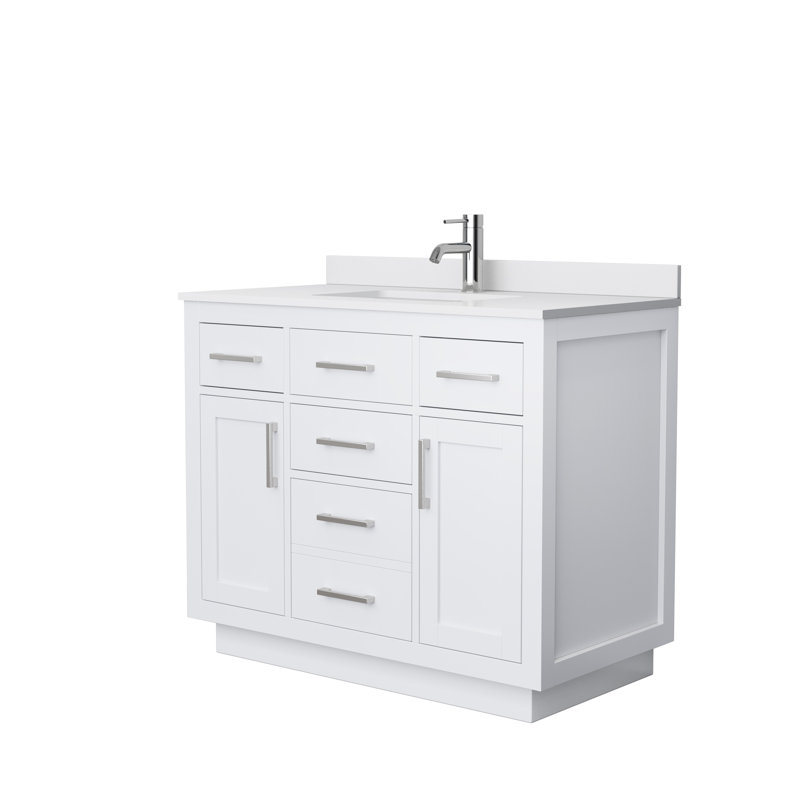Beckett TK 42'' Free Standing Single Bathroom Vanity with Top, White Cultured Marble, White, Brushed Nickel