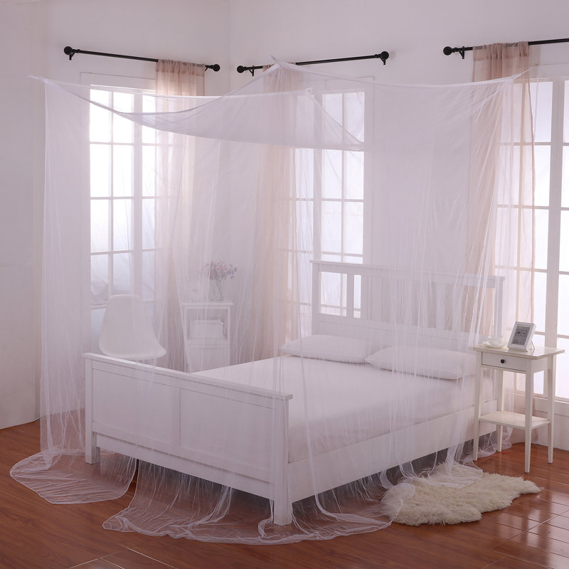 White Sheer Polyester Four-Post Bed Canopy