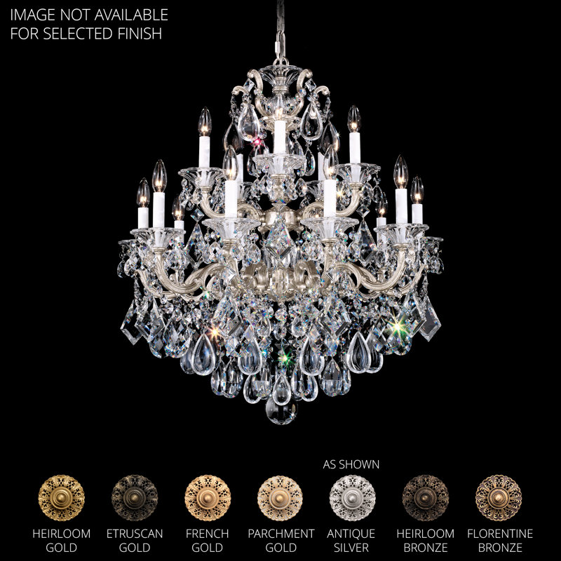 La Scala 15 Light 28in x 32in Chandelier in Florentine Bronze with Clear Radiance Crystals, Czech, Parchment Gold