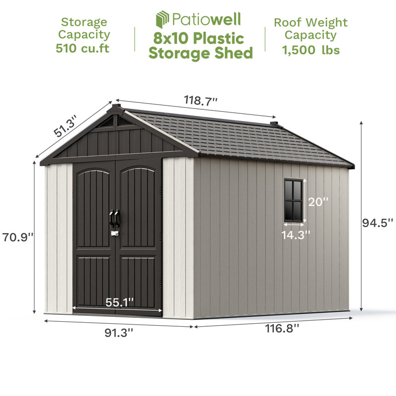 8 ft. W x 10 ft. D Plastic Storage Shed with Floor, Resin Shed with Reinforced Steel Structure