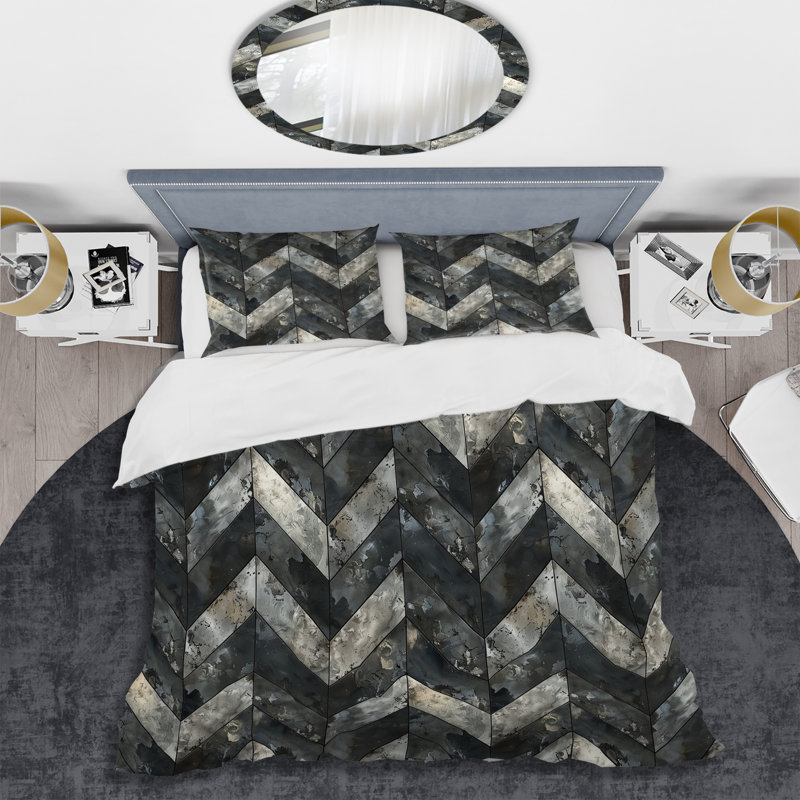 Ensemble de housse de couette transitionnelle Grey Black Chevron Magic V, Housse de couette très grand et 2 très grandes t