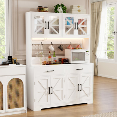 71" Tall Kitchen Pantry Cabinet With Smart Bluetooth RGB Lights & Door Storage Racks & Power Outlet