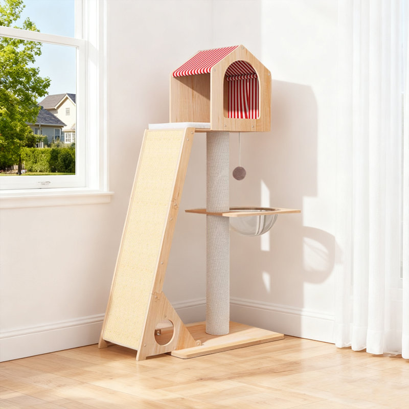Arbre à chat multi-fonctionnel avec échelle inclinée