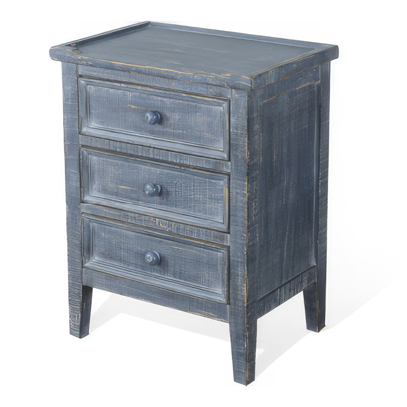 Table de bout en bois massif Komor, Bleu océan