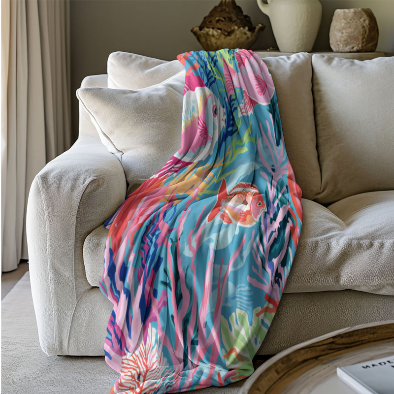 Motif de balise maritime - 1 pièce Sherpa Premium, L 50 po x L 60 po, Créatures de l'océan BCBG