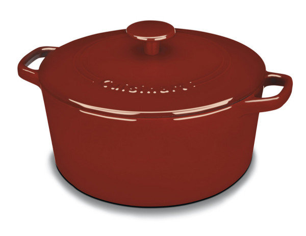 Cocotte ronde en fonte émaillée classique avec couvercle Cuisinart Chef, Rouge cardinal, 3 pintes