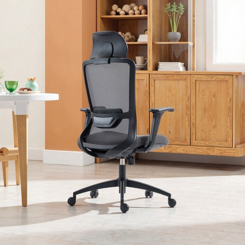 Chaise de bureau en filet à haut dossier, Gris, Noir