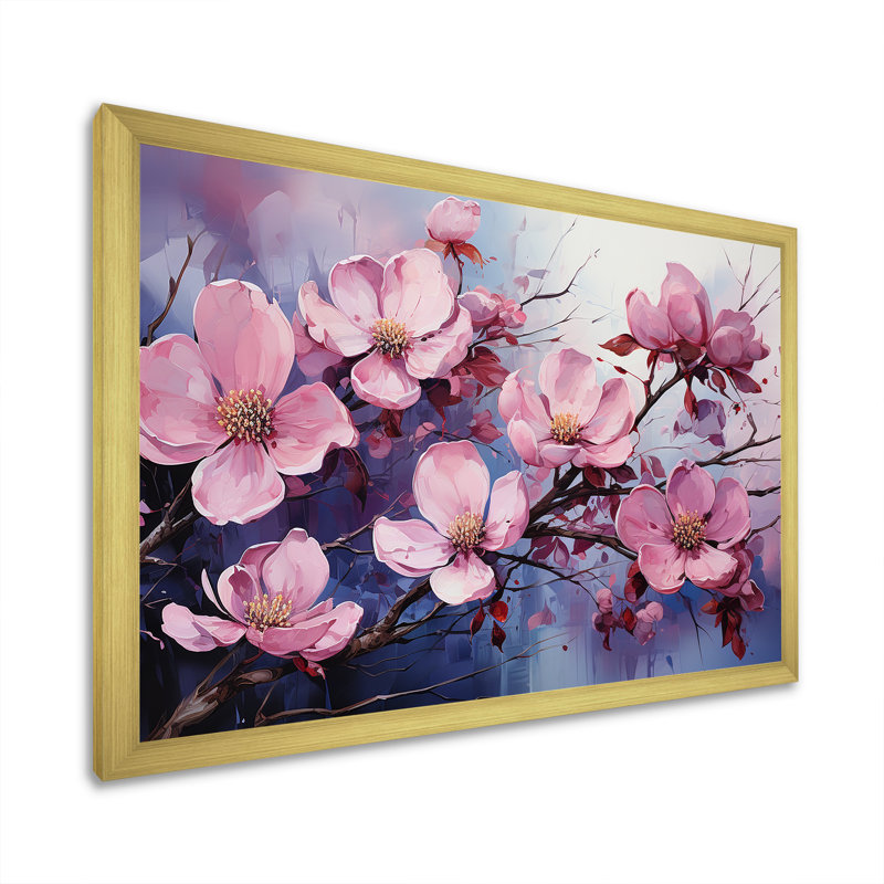 Dogwood Blossoms In Amethyst Hues sur toile, Cadre doré à coins fermés, H 12 po x l 20 po x P 1 po