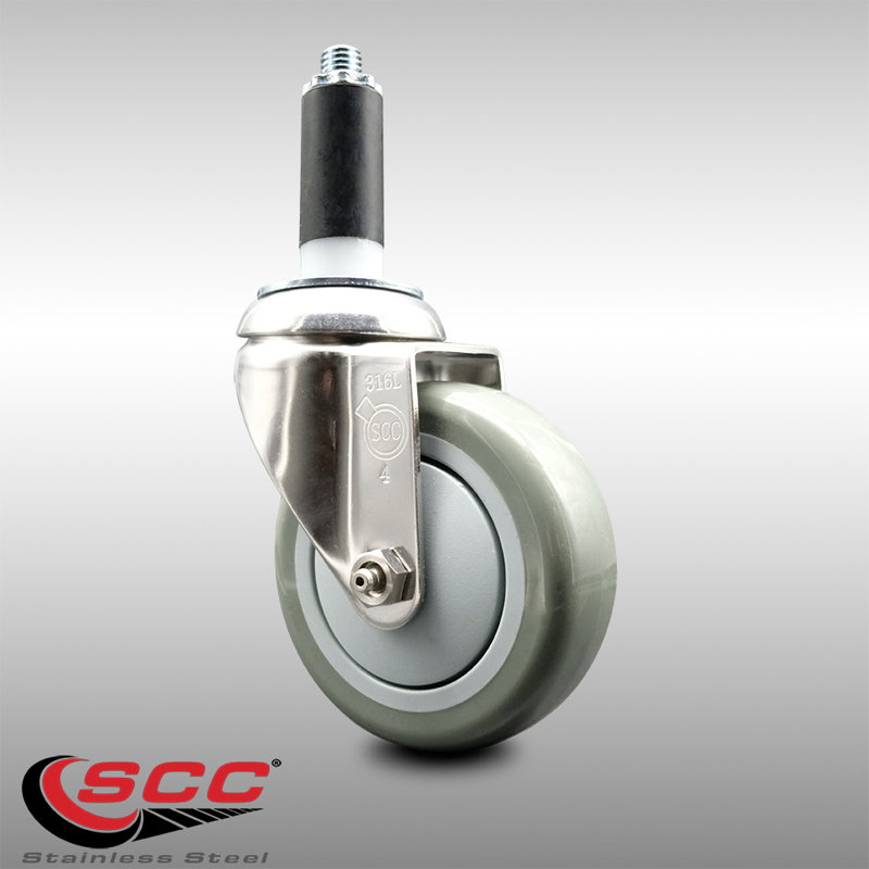Roue extensible pivotante en polyuréthane 316SS, gris