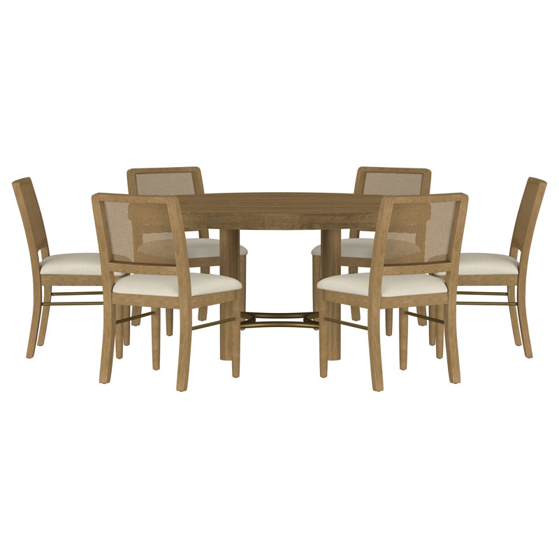 Dekiya 7-Piece Round Dining Room Table Set Sand Wash, Cream/Brown