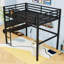 Lit mezzanine en métal avec panneau perforé, bureau et horloge-983836474