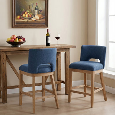 Upholstered Farmhouse Bar Stools, 26" Counter Barstools With Wood Legs For Kitchen Island/Breakfast Bar/Home Pub Set of 2