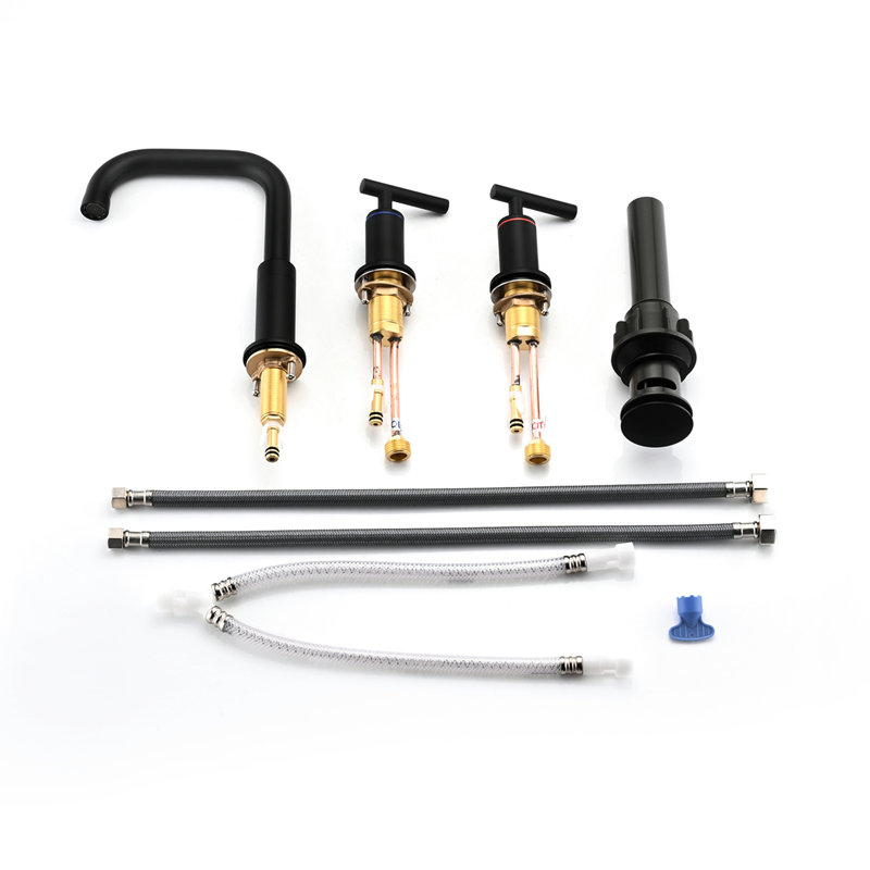 Pop-Up Drain 8 Inch Widespread Bathroom Sink Faucet, Matte Black, Brass Construction Faucet For With Drain, Black Matte,