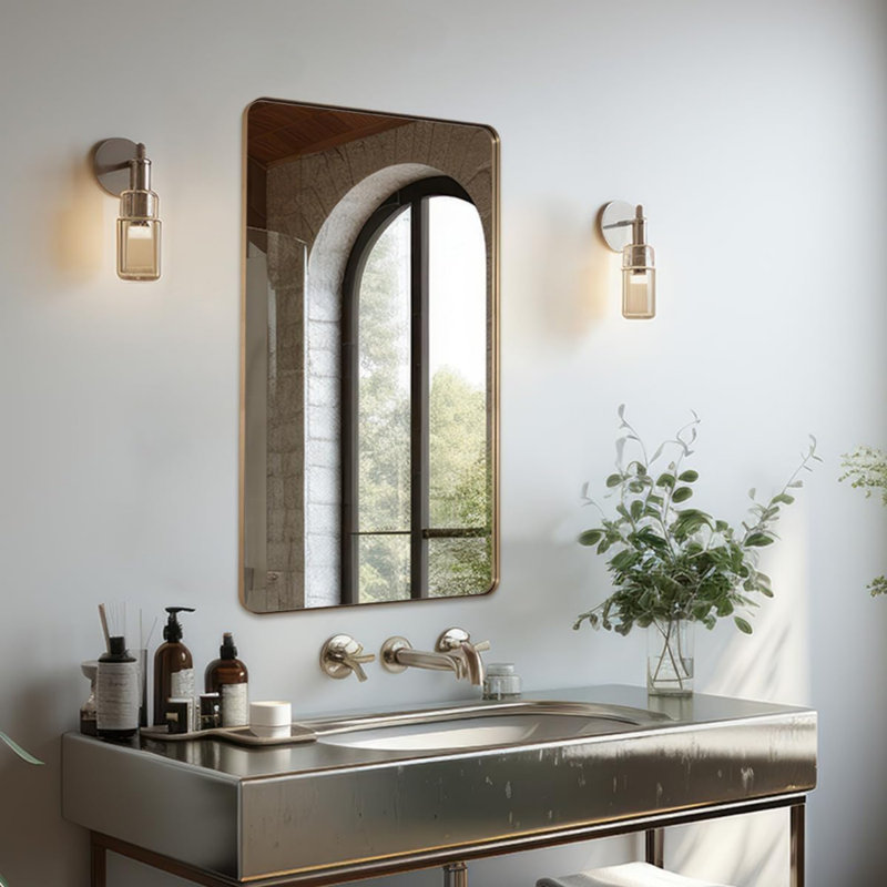 Miroir de salle de bain Inse Cadre en acier inoxydable, 40 po x 24 po, Or brossé