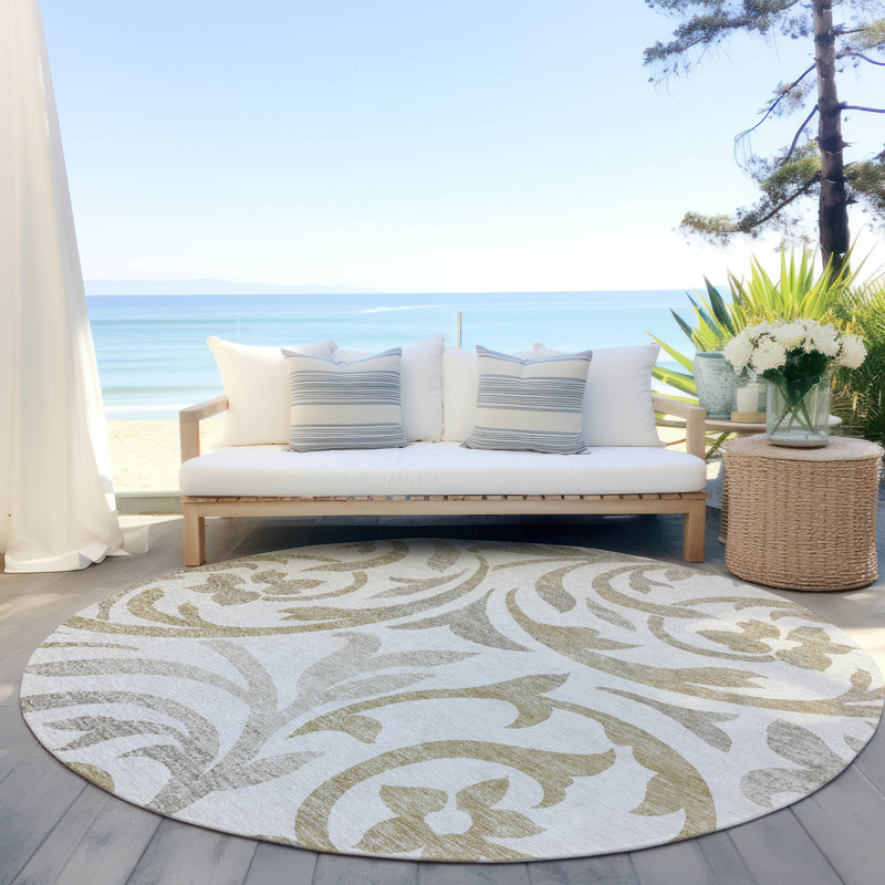 Washable Floral Indoor / Outdoor Rug, Round 8'