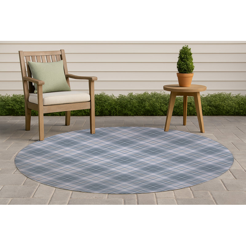 Chinny Tartan Non-Slip Outdoor Rug, Round 5'