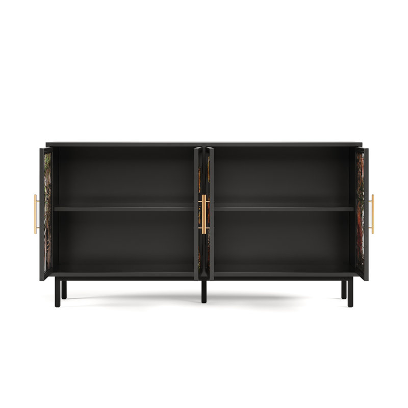 Armoire de rangement 60,3 "avec portes tropicales en verre, décor de salle à manger, compartiments multiples, armoire rétro de 60,3 pouces à 4 portes