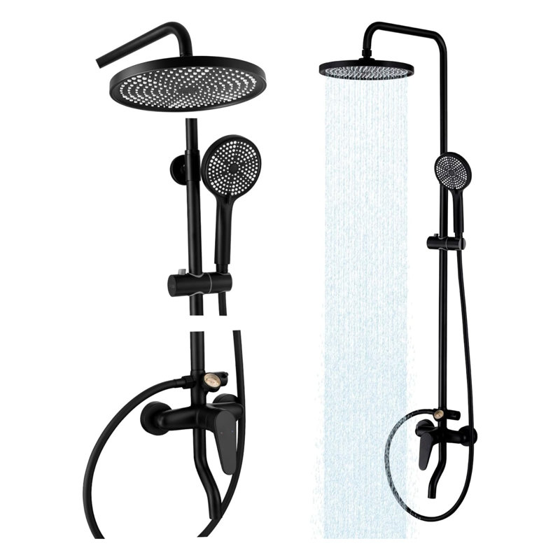 Outdoor Shower Fixture, Wall Mount Pressure-Balanced Shower System, 10" Rainfall Shower Head
