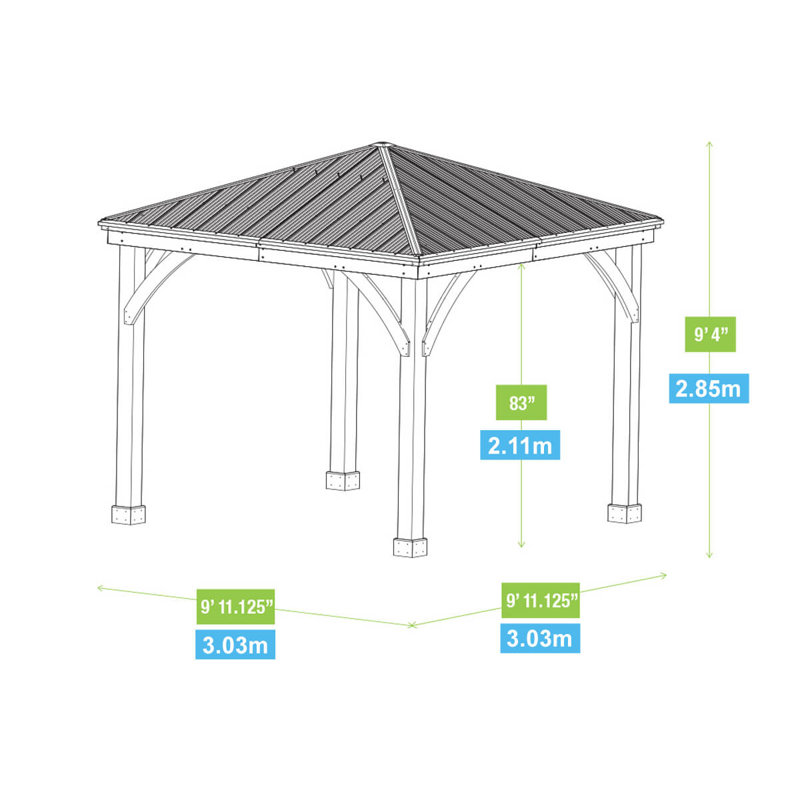 Hardtop Gazebo, 285cm H x 303cm W x 119cm D