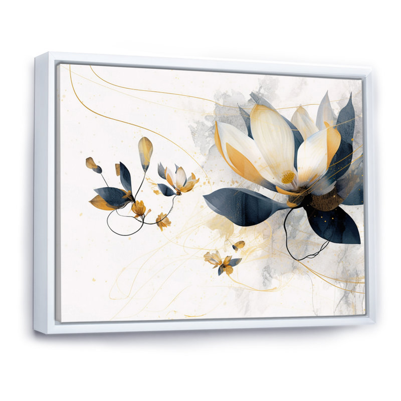 «Yellow Yellow Magnolias Nature Elegance I», reproduction sur toile, H 30 po x l 40 po x P 1,5 po, Cadre flottant blanc
