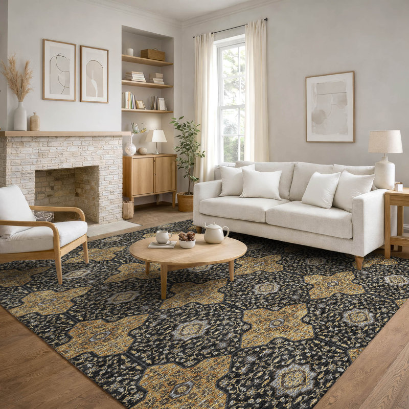 Premium Machine Washable Mayfield AMF2410 Oriental Rug, 9' x 12', Black