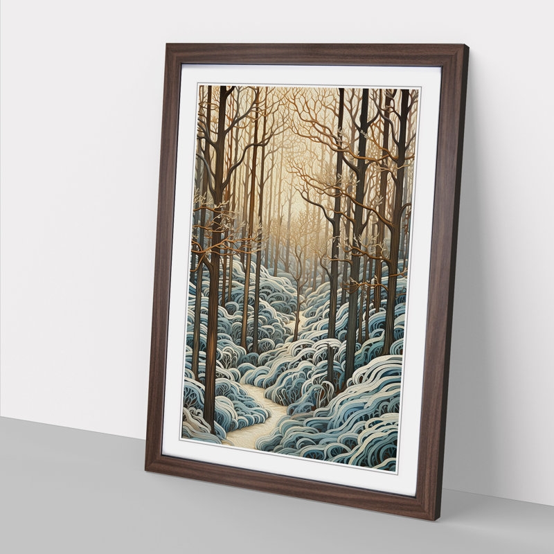 Winter Forest Nouveau - Single Picture Frame Print on Wood, 64cm H x 46cm W x 2cm D, Walnut