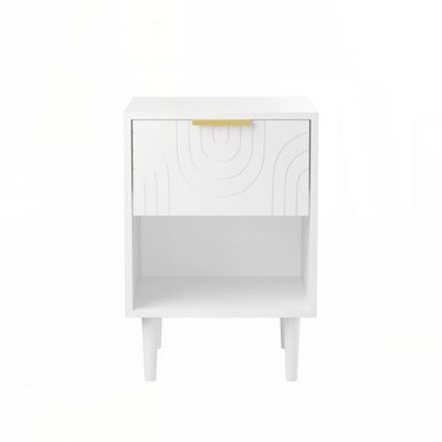 22.83'' H Modern White Nightstand with One Drawer and Open Shelf, Gold - Accented Handle, Ideal for Bedroom Decor