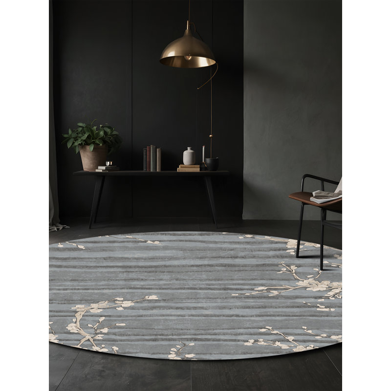 Machine Washable Gray Area Rug, Round 7'