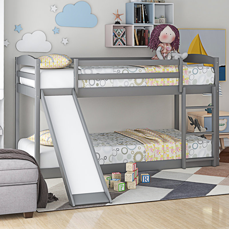 Lit superposé avec glissière convertible et échelle, Gris