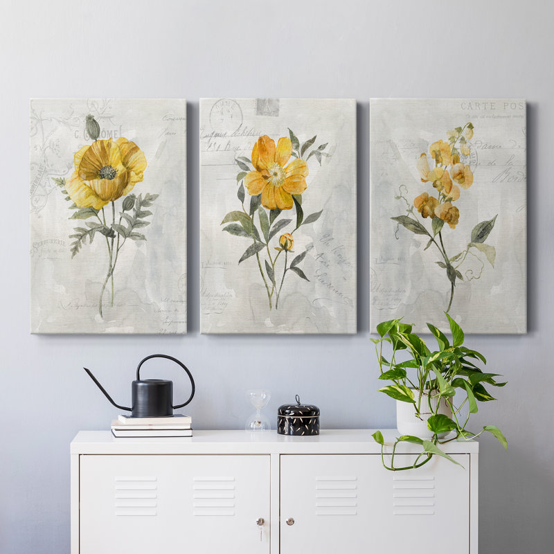 Canari Lin Sweetpea - ensemble de 3 reproductions sur toiles tendues, H 60 po x l 120 po x P 3 po