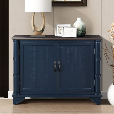 40" Console Table With Removable Storage For Hallway, Navy Blue And Brown Hallway Furniture Adjustable Shelves -