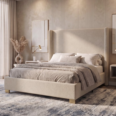 Bella Upholstered Wingback Bed, Plush Boucle Fabric