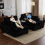Lit double en velours côtelé noir, chaise modulaire modulaire, sans assemblage, idéale pour les petits espaces, 2 sièges, chaise longue spacieuse, canapé-lit, noir, salon, siège-1759817677