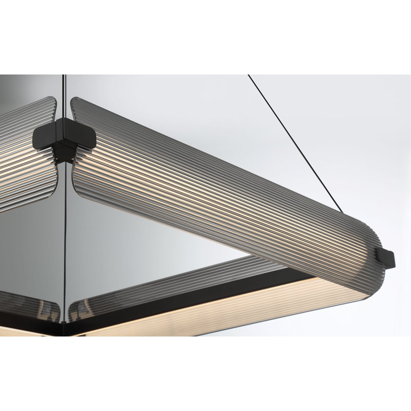 Lustre, 4 lumières, 34 po, noir mat, verre fumé, Fumée