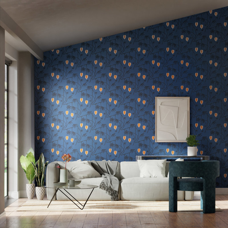 Kimiko 10.05m x 52cm Wallpaper Roll, Majorelle/Clementine