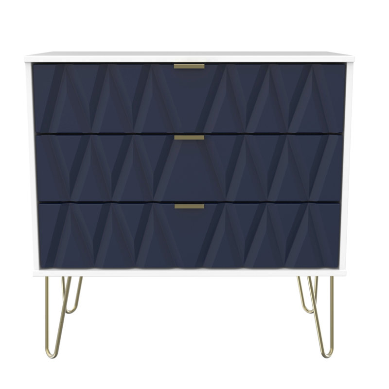 Fully Assembled Cerys 3 Drawer 76.5Cm W Chest of Drawers, Navy/White
