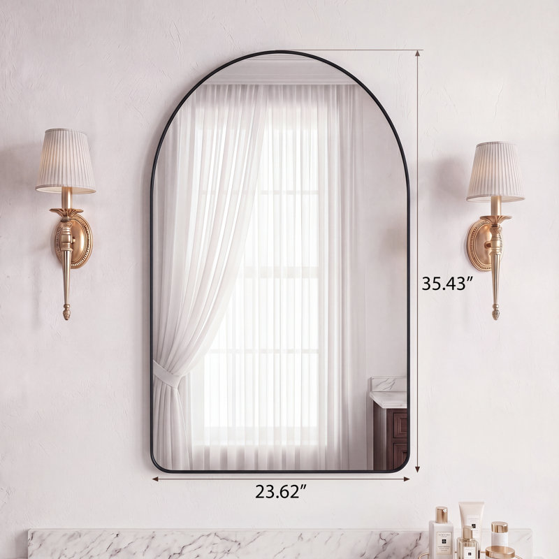 Contemporary Arched Wall Mounted Bathroom Vanity Mirror with Aluminum Alloy Frame, 36" x 24", Black