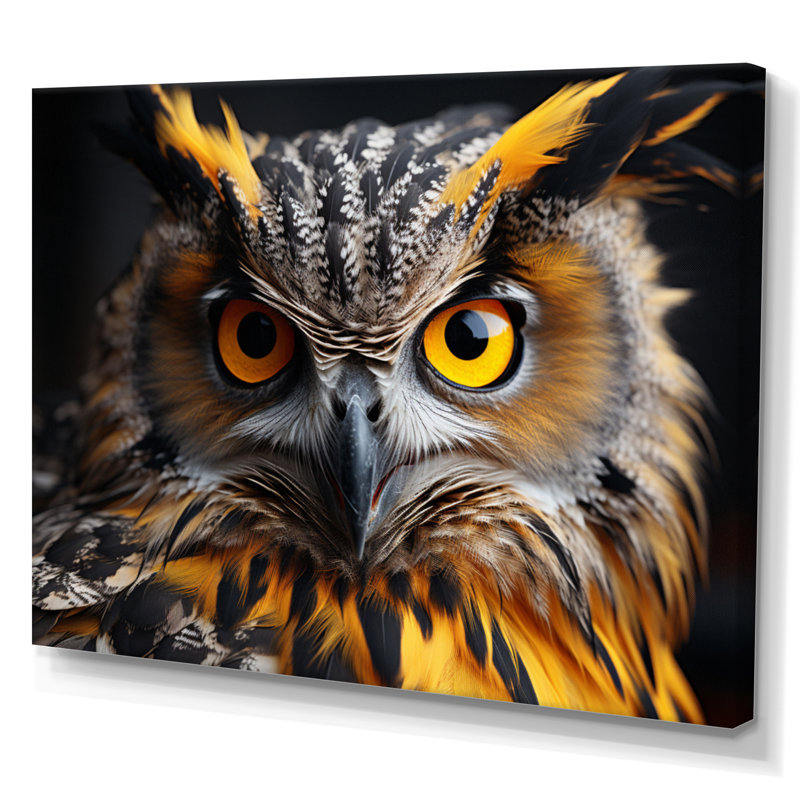 «Yellow Owl Wise Portrait I», reproduction sur toile, H 12 po x l 20 po x P 1 po, Toile tendue