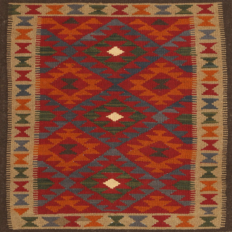 Tapis rouge / brun Southwestern, Carré 3 pi