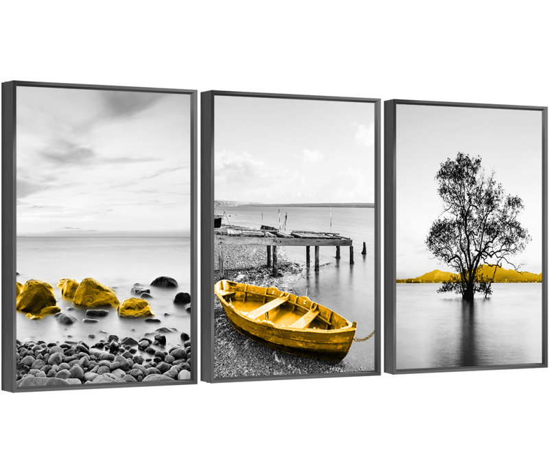 Contrast aluminium encadré, ensemble de 3 reproductions d'art encadrées sur toile, H 24,3 po x l 48,3 po x P 1,65 po