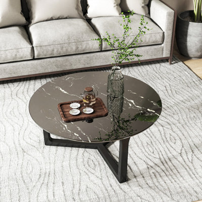 Plateau de table rond en verre trempé de 28 po avec motif en marbre, plateau de remplacement et dessus de bureau (seulement)