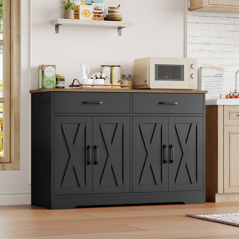 Daryosh 4-Door Sideboard with Drawers, Black/Brown