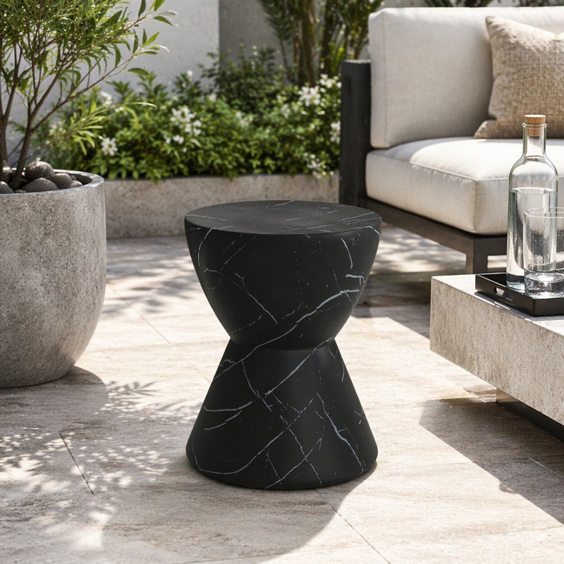 Table d'appoint MGO en béton léger avec finition en marbre noir, Noir