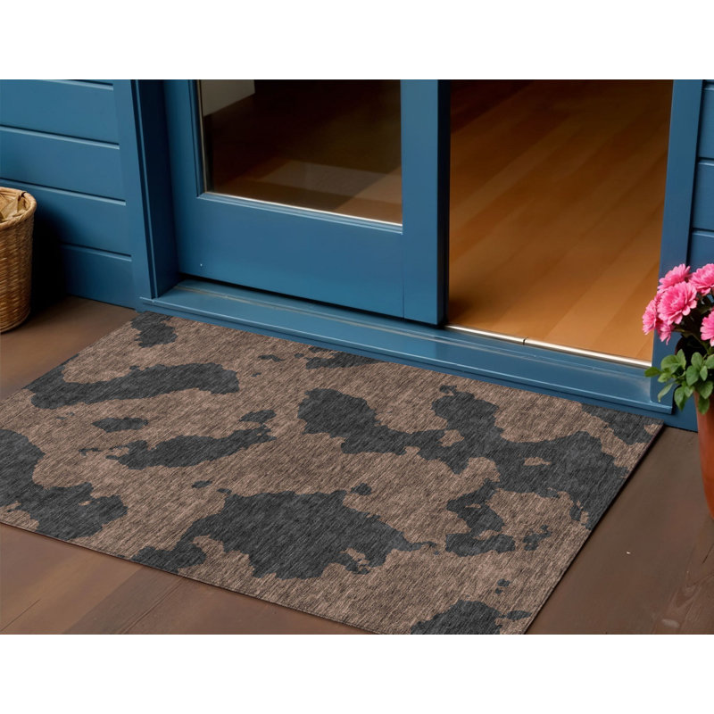 3' X 5' Chocolate And Charcoal Abstract Washable Indoor Outdoor Area Rug